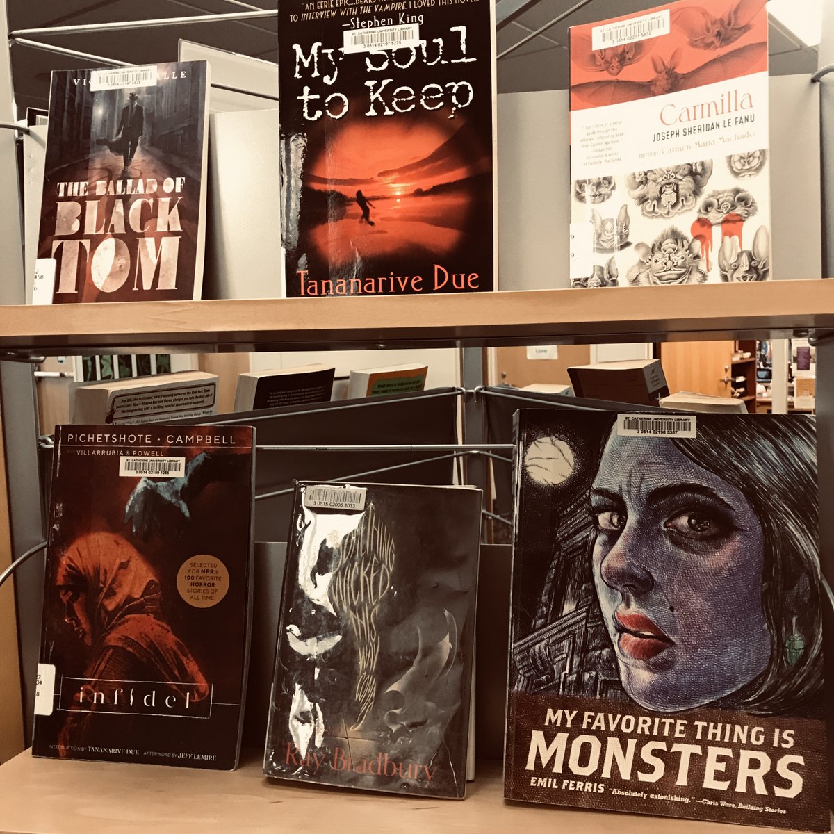 StKatesLibrary's tweet image. Anyone else feel like reading some creepy stories this weekend? Check out our two October displays:
👻Scary Stories - libsearch.stkate.edu/discovery/coll…
🎃Spooky Tales - Juvenile libsearch.stkate.edu/discovery/coll…
#mystkates