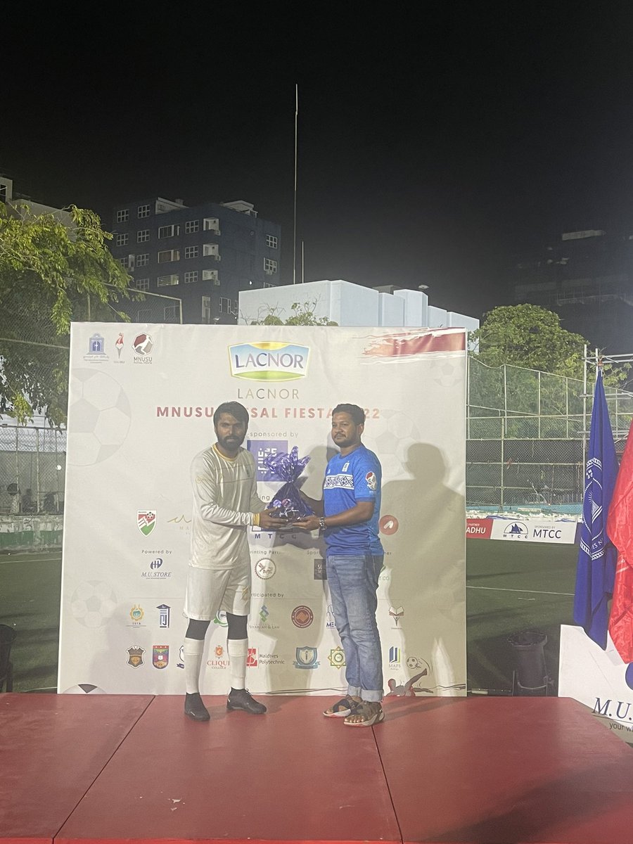 MNUSU's tweet photo. LACNOR MNUSU Futsal Fiesta 2022. 
( Men’s Division )

Player of the Final Match:
Adam Mansoor | 23 | @MAPSCOLLEGE 

#MNU #MNUSU #LACNORMNUSUFF22 #MNUSUFF22 https://t.co/mEAdU8XB7L