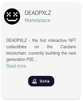 🎉The #PXL Explorer has been nominated for #CardanoSummit2022's Best Marketplace Award!

If you enjoyed using it, go an vote for #DEADPXLZ here: 
voting.summit.cardano.org/nominees/M4ep/…

It's completely free and it only takes one minute!
See the PXL Explorer in action: pxlz.org/explorer