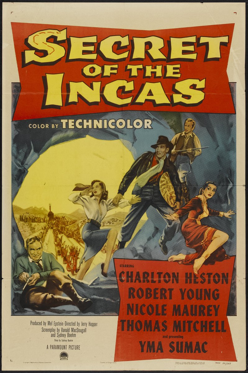 Coming Soon on Blu-ray! New HD Master by Paramount Pictures – From a 4K Scan of 35mm YCM Three-Strip Technicolor Elements Secret of the Incas (1954) Starring Charlton Heston – Shot by Lionel Lindon (The Manchurian Candidate) – Directed by Jerry Hopper (Naked Alibi).