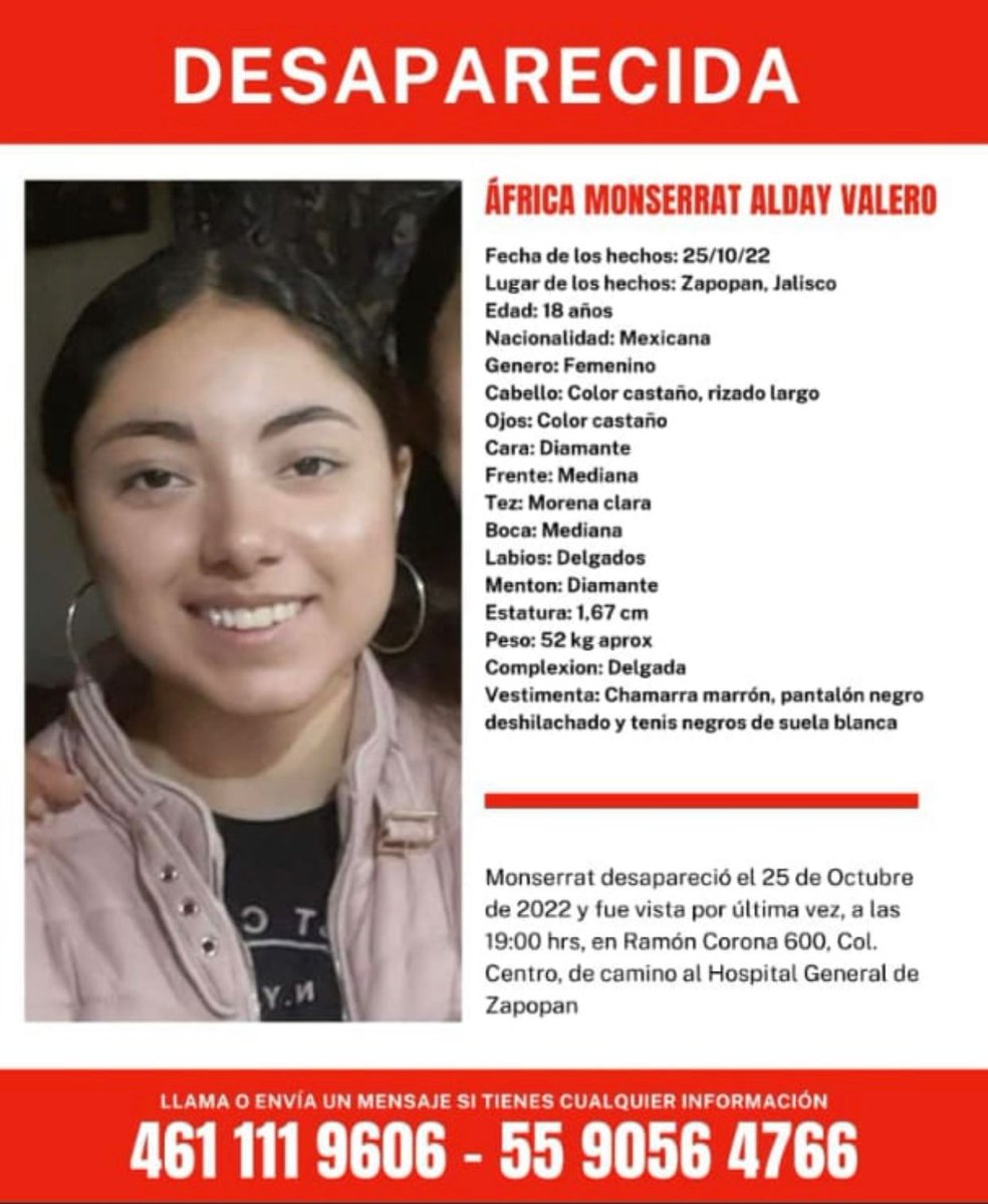 ¡Hasta encontrarla!
Gracias por apoyar en su difusión..
#Desaparecida
#Jalisco