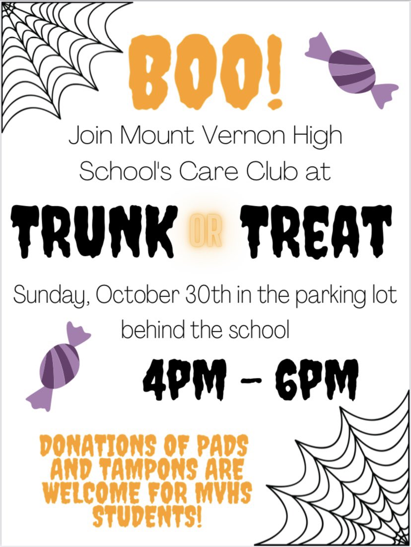 mvhsCARE's tweet photo. Come join us on Sunday for Trunk or Treat!! Be sure to dress up!🎃 https://t.co/Rjf2oGCdDn