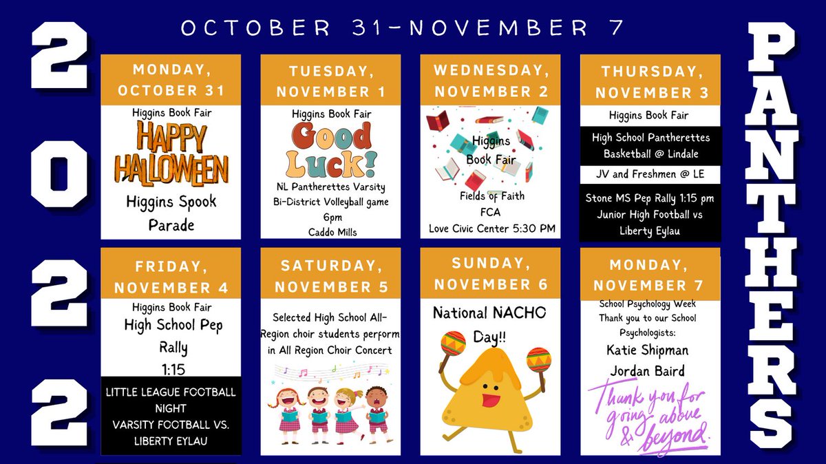 Here is what we have planned for Halloween and the first week of November!