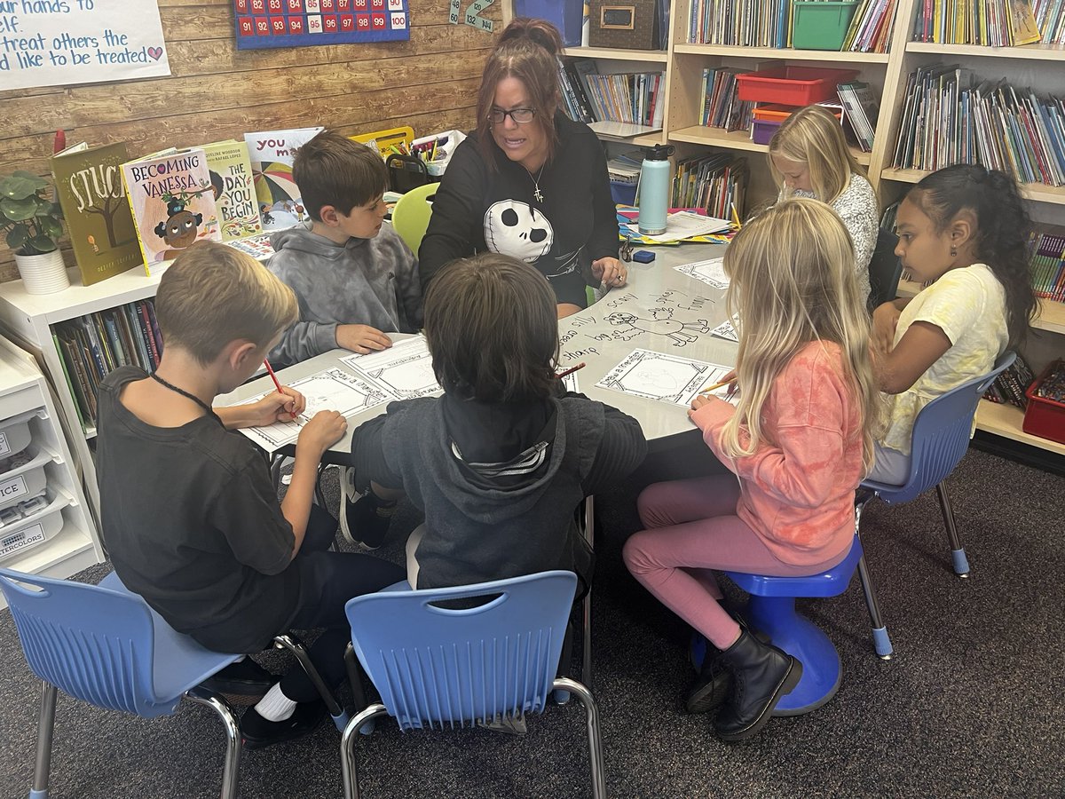 solovedisney's tweet photo. Doing a draw-a-monster rhyme with the kiddos in @_msvrios class and practicing adjectives @CrestCoyotes #TeachingFun https://t.co/yrdOqAqWJ1