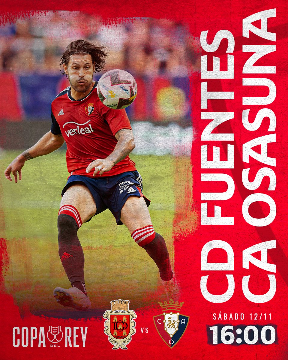 Osasuna's tweet photo. 📆 #Osasuna se medirá al @CDFuentesOf con motivo de la primera eliminatoria de la #CopaDelRey el sábado 12 de noviembre a las 16:00 horas. 

#FuentesOsasuna https://t.co/iyoCEBkA2b