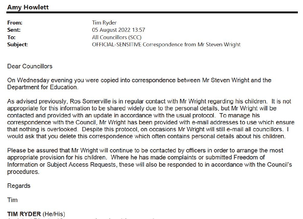 While you're at it, and given your specific role within the Council, were my children benefiting from their full legal entitlements when you wrote this letter? Parents will start to act "reasonably" when you start to comply with your legal duties.