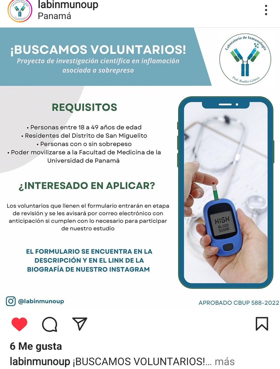negrita73bn's tweet photo. 📌Estudio llevado a cabo en el @LabInmuno de la Facultad de Medicina de la @UNIVERSIDAD_PMA busca voluntarios. Ayúdanos a hacer #CienciaEnPanamá generar data local e impactar en políticas públicas de salud. Aprobado por el comité de Bioética y con financiamiento de la @senacyt https://t.co/Sd9kuqrlsm