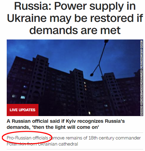 Kasparov63's tweet photo. Terrible headlines, CNN! 1) Stop presenting Kremlin statements unchallenged. "Russia: Lies, propaganda, bullshit". 2) "Pro-Russian officials" in occupied Ukraine? Still?! Even Putin says they are officially Russian now! https://t.co/wR97ZZ0EfD