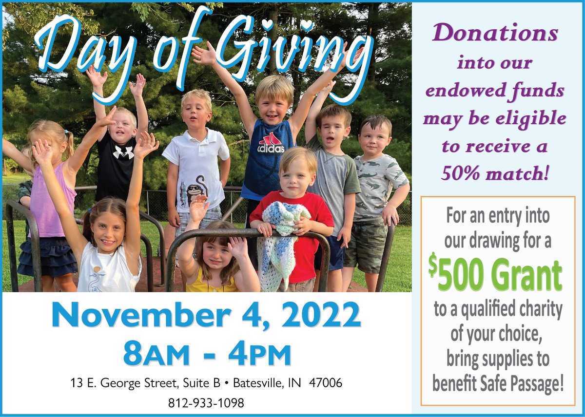 Our annual Day of Giving is only one week away on November 4th! Increase your giving potential when donating to a local charitable cause with our 50% match. Your contribution may be a perpetual gift to our community! Visit rccfonline.org or contact us to learn more!