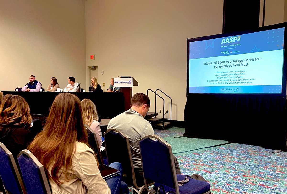 hrandalllcsw's tweet photo. What a great day at @AASPTweets to hear about the amazing work the MLB, Drew Robinson and @SFGiants are doing around mental health &amp; performance! Great things to come as @SFA_Athletics continues to #AxetheStigma 💜 https://t.co/cVgYGyLNaa