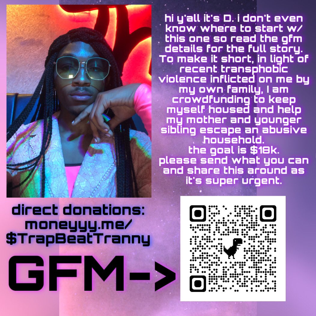 received a $20 match 2 days ago, give this some traction on pay day?

goal of $500 to cover half of rent + utilities due to gigs cancelling, hours getting cut two weeks in a row at primary job n being on leave from secondary job

moneyyy.me/$TrapBeatTranny
gofund.me/2b9d559f