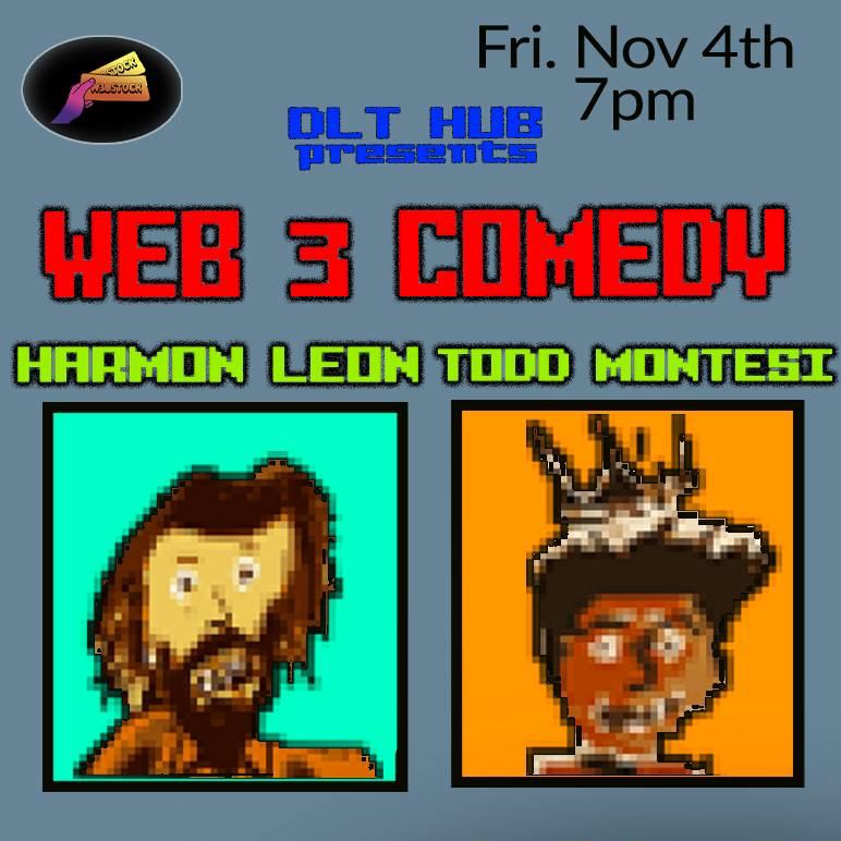 W3BSTOCK's tweet photo. 🌞GM!🌞

🙌 We're teaming up with @MONTIKILLA and @harmonleon to produce London's 1ST-EVER Web3 comedy show at @DLT_Hub on Fri, Nov 4th!

🤣 Come laugh with us and fuel the Web3 live comedy ecosystem! 

🪙Snag your NFT access pass right here for 15 USDC: https://t.co/51VNjtnf4i https://t.co/2qSKXi6YTr