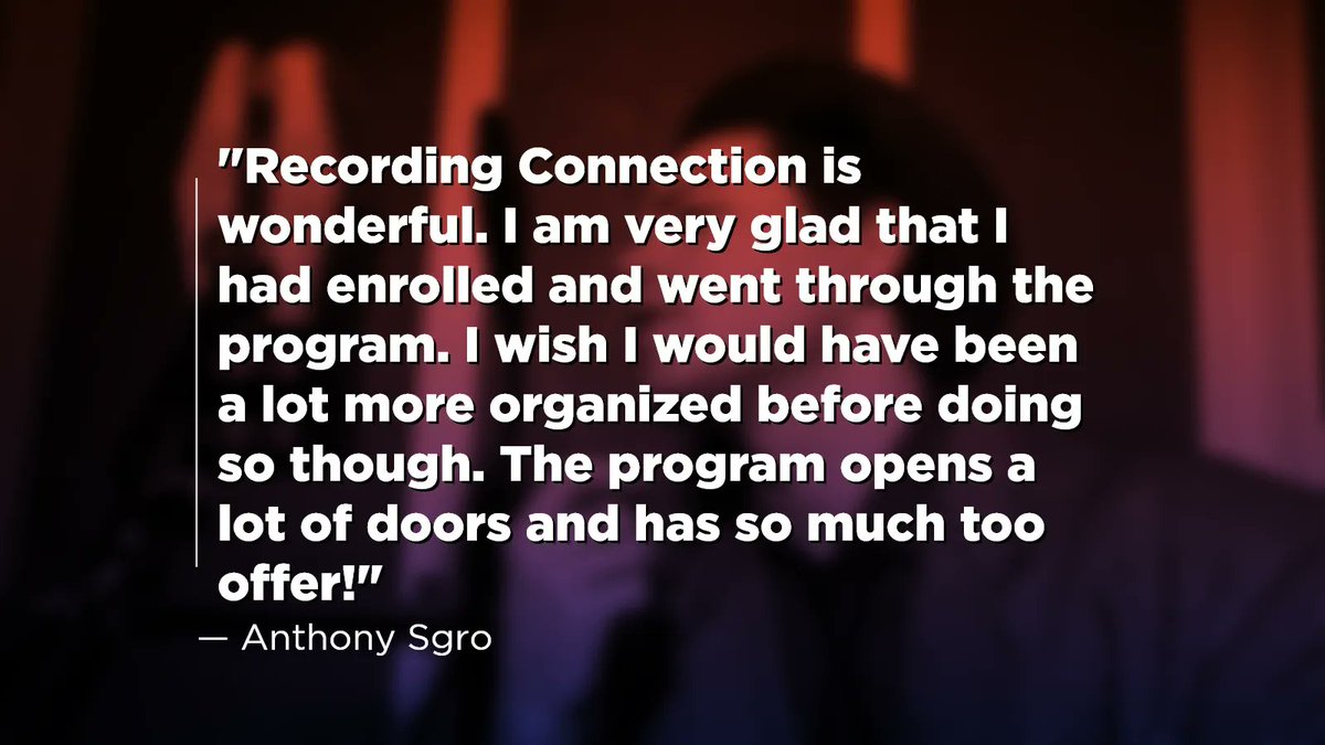 RRFConnection's tweet image. Recording Connection and you: It could be a match made in musical heaven. Just as it was for Anthony, whose training and mentoring helped connect him with industry pros. He’s on his way now. And you can be too. Don’t delay! #RecordingConnection #MusicEducation #MusicSchool
