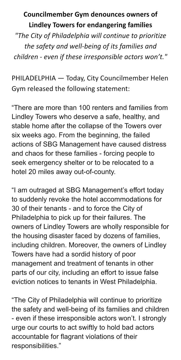 Over one hundred people, many of them children, were displaced from their homes last month when the Lindley Towers building collapsed. Now, the same owners whose flagrant neglect caused such chaos threatened to make many of these families homeless again. We won’t stand for it.
