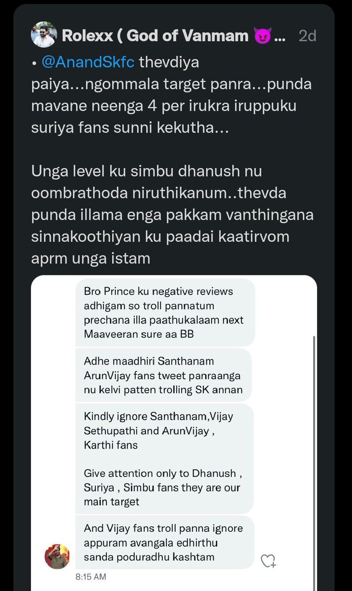 Unmai edhu edit edhu nu theriyama sila per la source ah nambi mafia,abuse pandranga unga side SK edhu pannalum kutham solra mari dhan idhuvum Unga side ketta problematic id ah block pannu vro sonnaga S hate id neegalum block pannuga simple unga fans sonnadhu dhan