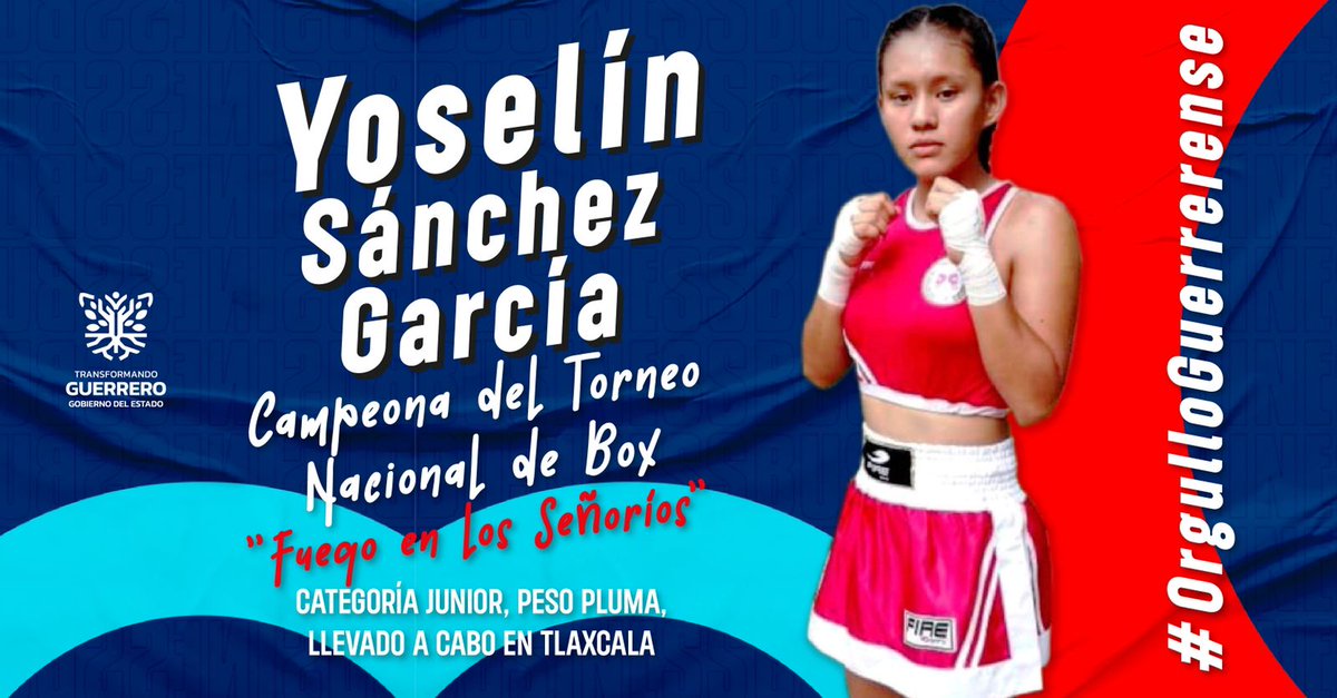 El talento, la perseverancia, la disciplina, la fuerza, la consistencia, la cultura del esfuerzo son parte de ser guerrerense. Desde el Gobierno del Estado reconocemos y felicitamos a Yoselín Sánchez García, quien se coronó campeona Junior del Torneo Nacional de Box 🥊🎖