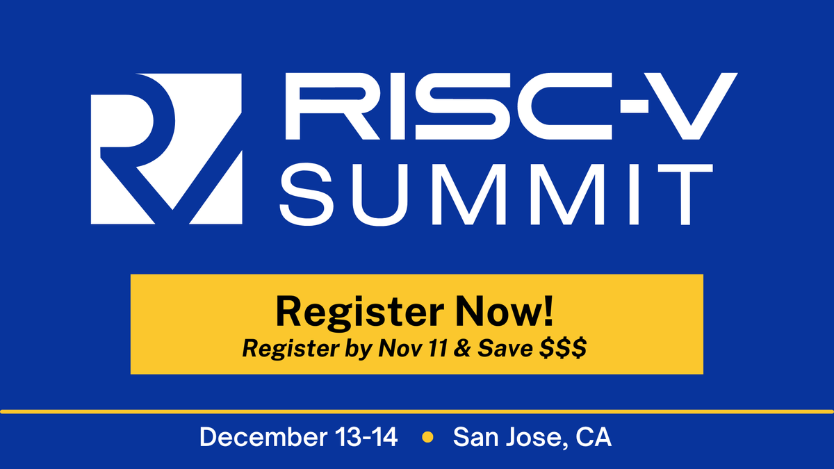 linuxfoundation's tweet photo. Haven’t registered for RISC-V Summit yet? Join us Dec 13-14 in San Jose and help to contribute to the most prolific open, license and royalty-free computing architecture. Save US$100 when you register by Nov 11! https://t.co/lS4XxspDCd #RISCVSummit #RISCVEverywhere #RISCV https://t.co/bTQZeUxQvf