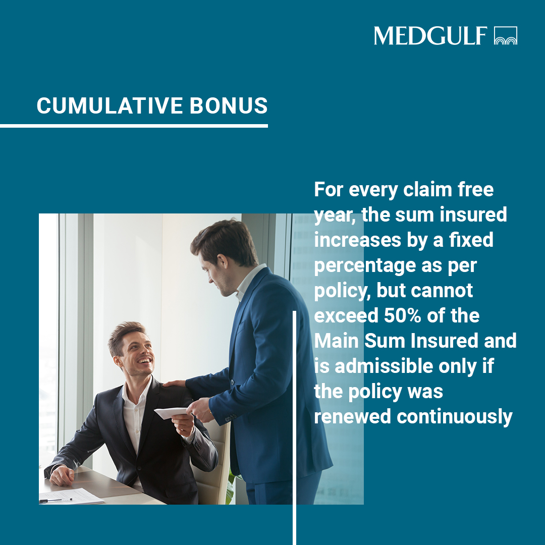 What is Cumulative bonus? Learn more about insurance terms with us via #InsuranceExplained 

#HealthInsurance #Health #dubai #health #UAE #dxb #medgulfuae #Insurance #medgulflebanon #medgulfbahrain #medgulfqatar #medgulfegypt #medgulfjordan