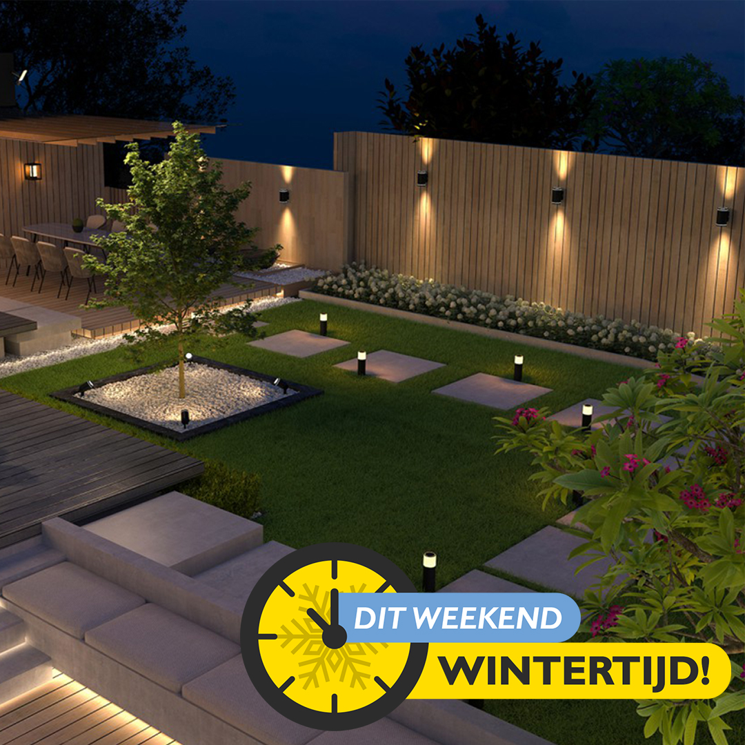 ⚠️ Niet vergeten: dit weekend gaat de #wintertijd in! ⏰ De klok gaat een uurtje achteruit en dus wordt het weer eerder donker ’s avonds. 💡 Onze energiezuinige #buitenverlichting komt dan goed van pas ➡️ bit.ly/3sCSejd