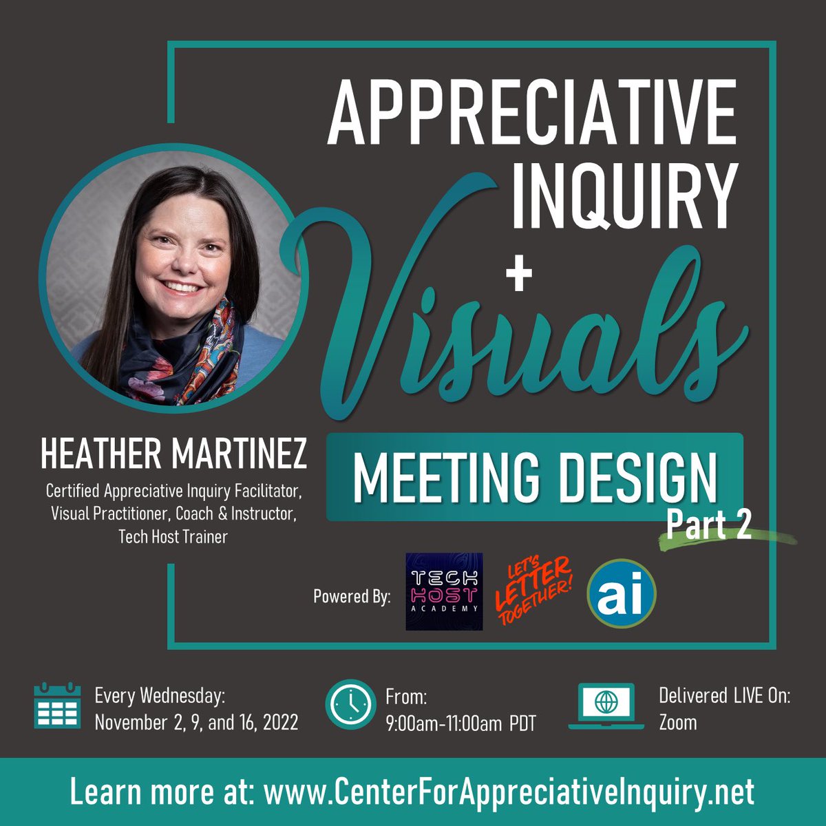 𝙒𝙖𝙣𝙩 𝙩𝙤 𝙙𝙚𝙡𝙞𝙫𝙚𝙧 𝙧𝙞𝙘𝙝 &amp; 𝙞𝙣𝙩𝙚𝙧𝙖𝙘𝙩𝙞𝙫𝙚 𝙢𝙚𝙚𝙩𝙞𝙣𝙜𝙨 𝙤𝙣𝙡𝙞𝙣𝙚 𝙖𝙣𝙙 𝙞𝙣-𝙥𝙚𝙧𝙨𝙤𝙣?

Learn how to combine visuals w/ #AppreciativeInquiry to increase engagement, foster dialogue, &amp; create a shared vision of understanding.

Event begins next week