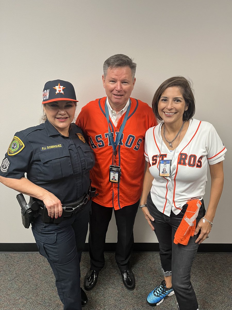 I’m with @francesdom ready to watch the @astros win Game 1 is the World Series! Cheers from the Office of Technology Services admin team from @houstonpolice