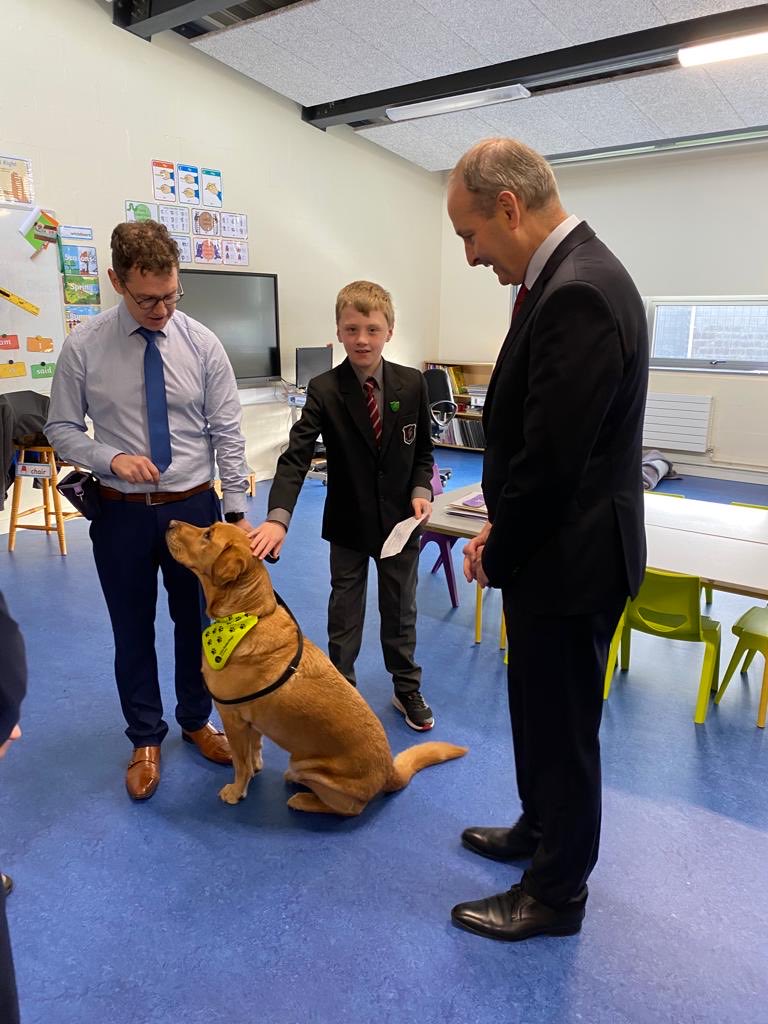 A joy to officially open the new building at St Columba’s BNS in Douglas this morning. Congratulations to Principal Dan O’Connor, and all the staff. And a big thank you to the students, and Deano the community dog, for the wonderful welcome.