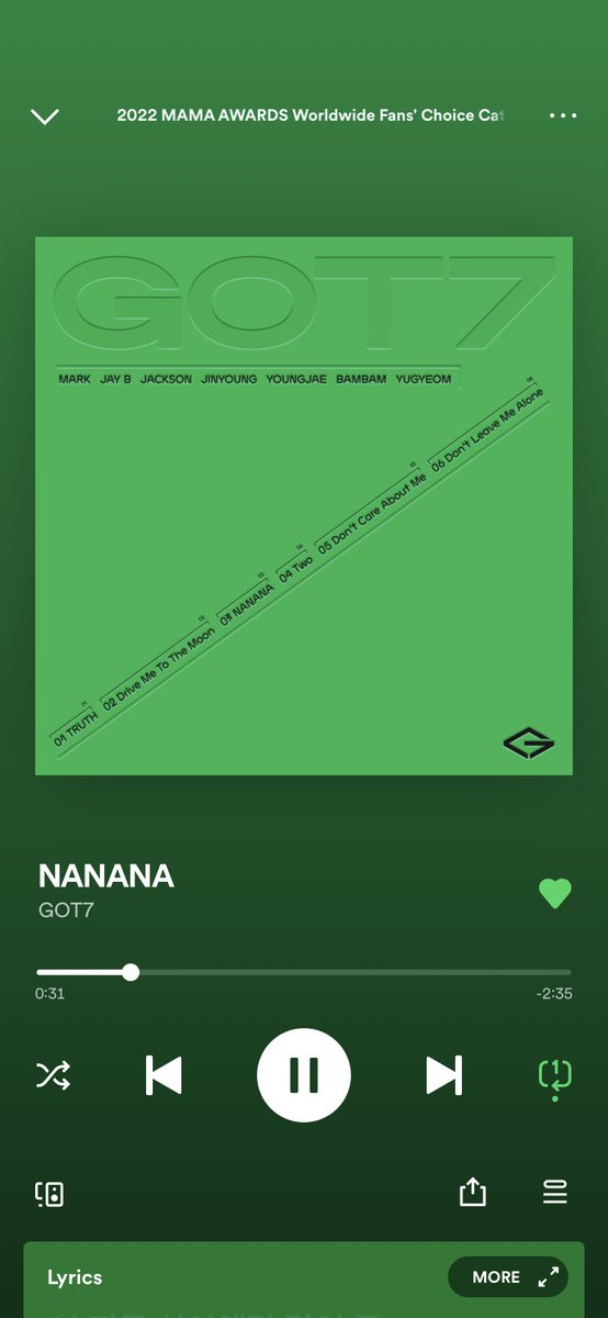 GOT7_Quote's tweet photo. เริ่มวันใหม่กับคนเดิม
อย่าลืมโหวตให้ GOT7 ของเรากันน้า💚🐥

📈ตอนนี้อยู่อันดับที่ 12 ด้วยคะแนน 2.17% ระยะห่างจากที่ 11 อยู่ที่ 0.47%

📊50% โหวตผ่านเว็บไซต์ https://t.co/6t8QMrJb2z

โหวตในเว็บเสร็จ อย่าลืมฟังเพลง NANANA ในเพลลิสท์งาน MAMA ของ Spotify กันด้วย📊30%

#MAMAVOTE #GOT7 https://t.co/69H4zvhUIJ