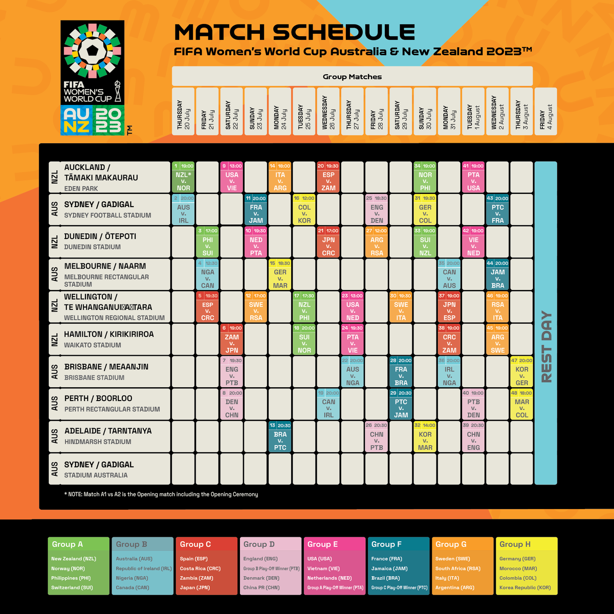 FIFAWWC's tweet photo. All the games. All in one place. 🏆 🫡
The #FIFAWWC 2023 match schedule!

#BeyondGreatness https://t.co/K5VyBpxoe7