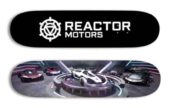 mikebundlie's tweet image. One of a kind Reactor Motors Skateboard deck with your car on it!