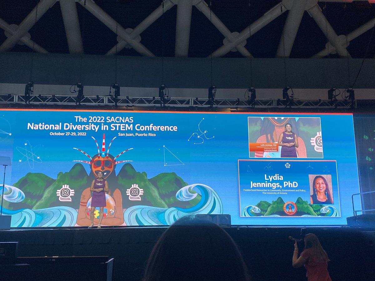 VanguardSTEM's tweet photo. At #NDiSTEM2022 | #SACNAS2022 @1NativeSoilNerd is giving an AMAZING plenary talk! Check out our #WCWinSTEM feature on Dr. Lydia! https://t.co/1aUq7tSwA5 https://t.co/11sJYnXSdc
