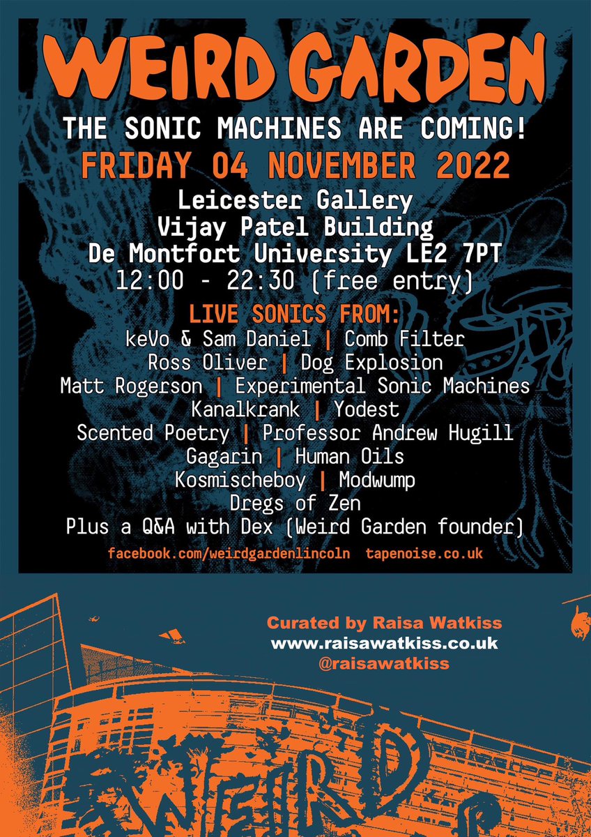 Proud to be able to curate the next Weird Garden sound and sonic exhibition Friday 4th November from 12noon <a href="/Leics_Gallery/">Leicester Gallery</a>  at <a href="/dmuleicester/">dmuleicester</a> come along and listen to these amazing artists perform and listen to Dex Wright founder of the collective talk about the work #music