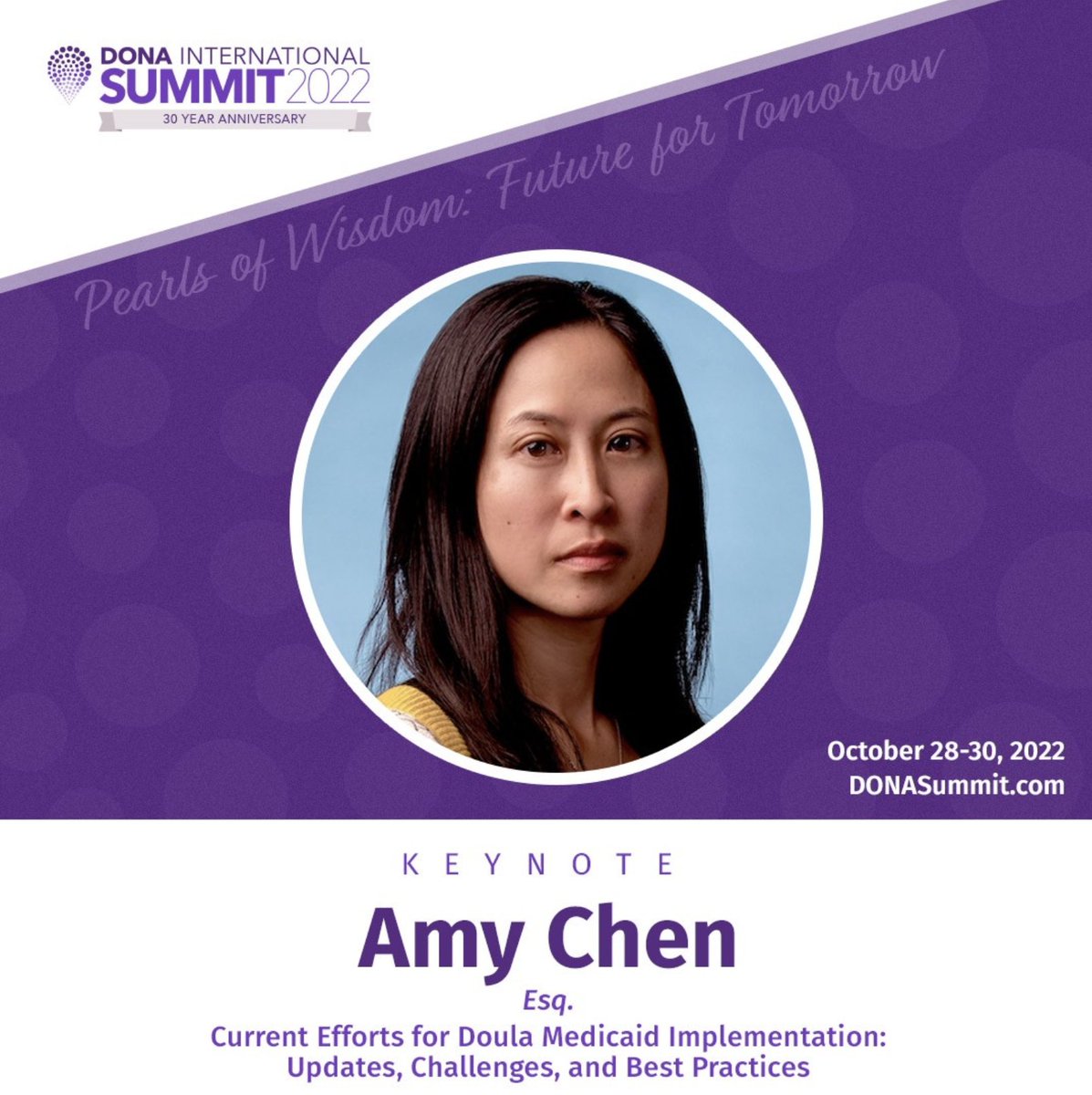 DONAIntl's tweet photo. Amy Chen, Esq.: This session will share an update on current doula Medicaid implementation efforts across the country, including sharing implementation challenges, as well as lifting up best practices. #DONA22 #DONASummit https://t.co/F3M6QfKcJf
