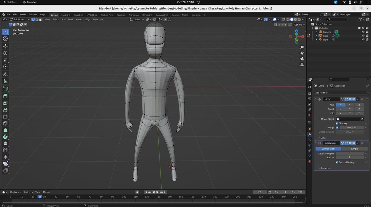👀Here's my very 1st #3D #character 😁
I watched a tutorial #Video which was only 35min, but it took me 2 days of rewinding &amp; playing over &amp; over again to get it right, &amp; that was just to #learn how to create a basic #lowpoly human from a 3Dcube in <a href="/Blender/">Blender 🔶</a> 😥(still has mistakes)
