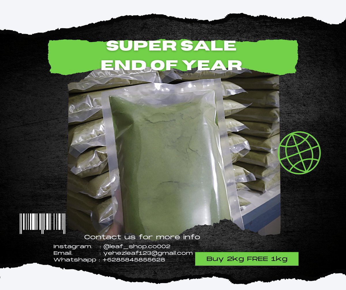 leaf_shop001's tweet photo. Celebrate the end of the year with our big promotion
Contact us :
- Email : yehezleaf123@gmail.com
- WhatsApp : +6285845855628
#kratom https://t.co/TvpHuLaGuR