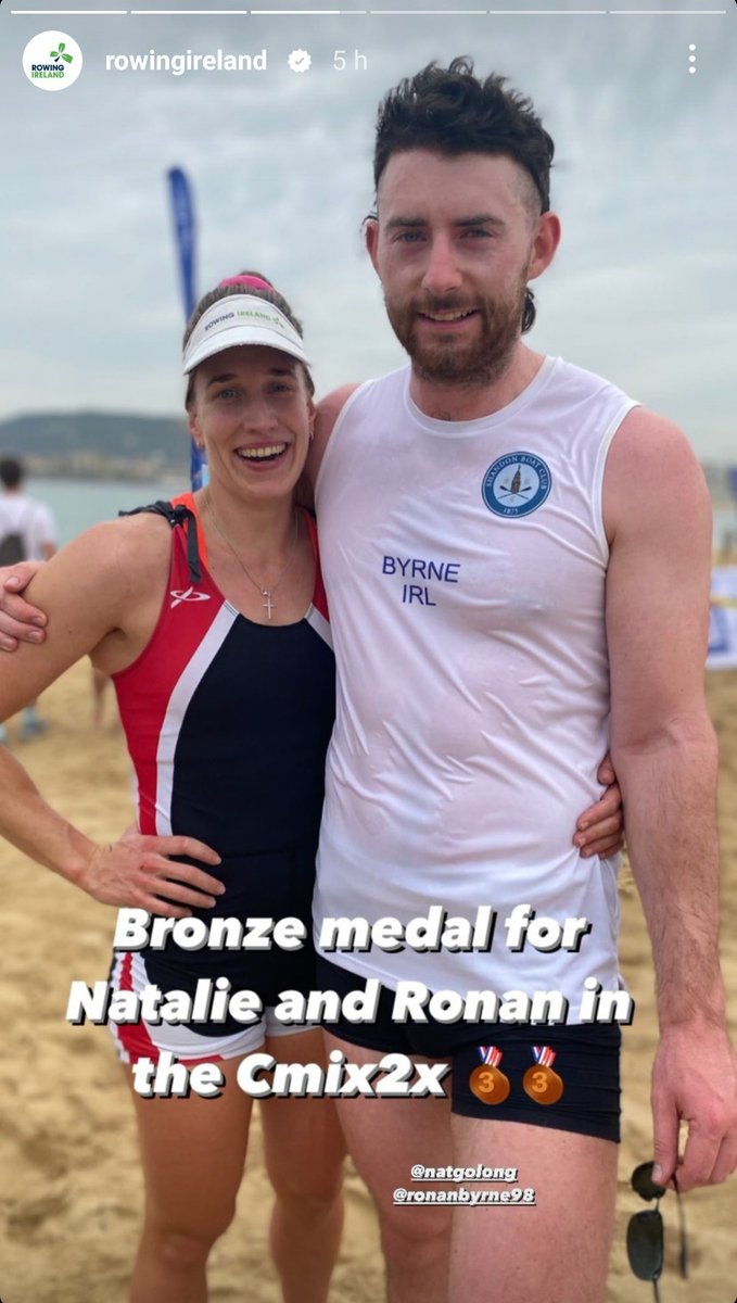 Fantastic,bronze medal for Natalie at the European coastal and beach sprint championships 💪💪💪
Natalie and Ronan Byrne in a 2x, racing as  Lee Valley and Shandon
Brilliant !🎉💯🚣❤️
