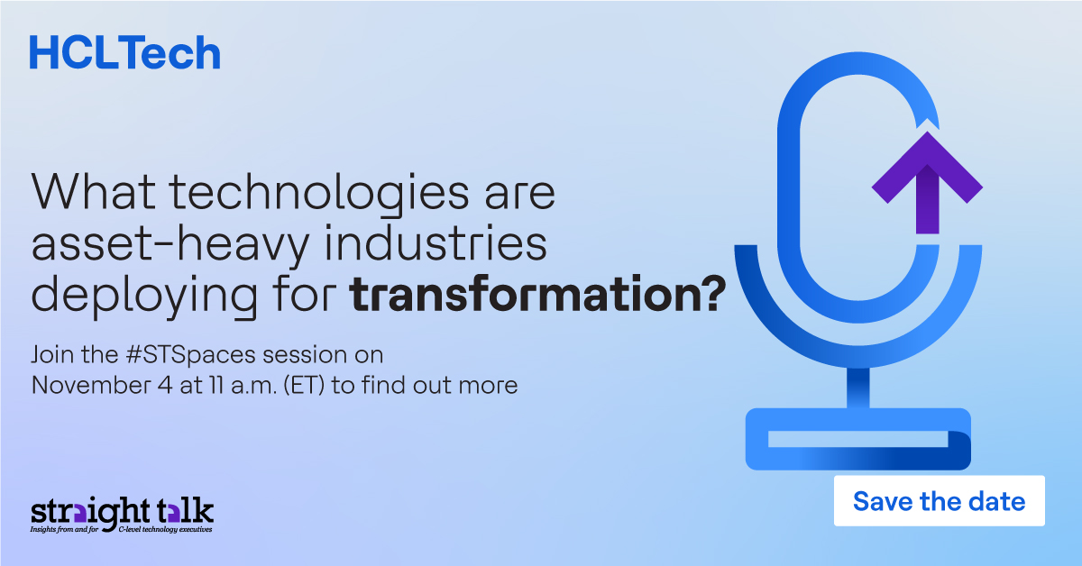 HCLTechInsights's tweet photo. Join the #STSpaces conversation on “Converging the digital and physical: #data, #IoT and the Edge” on Nov 4 at 11 a.m. ET to understand how asset-heavy industries are adopting #technology to drive #transformation. Save the date: https://t.co/IEL24r3aCV #STinsights https://t.co/qz3sABn2KY