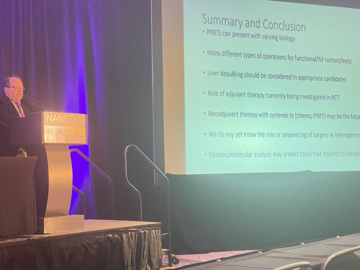 helops79's tweet photo. @FlavioRochaMD at #NANETS2022 talking about surgery in heterogeneous #NET disease. And look at that @SyedAAhmad5, he gave a shout-out to our @SWOGonc S2104 adjuvant pNET trial! Thank you Dr. Rocha! https://t.co/FsRZNrgMrC