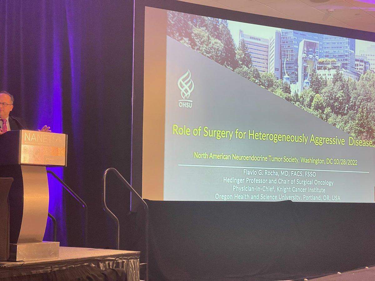 helops79's tweet photo. @FlavioRochaMD at #NANETS2022 talking about surgery in heterogeneous #NET disease. And look at that @SyedAAhmad5, he gave a shout-out to our @SWOGonc S2104 adjuvant pNET trial! Thank you Dr. Rocha! https://t.co/FsRZNrgMrC