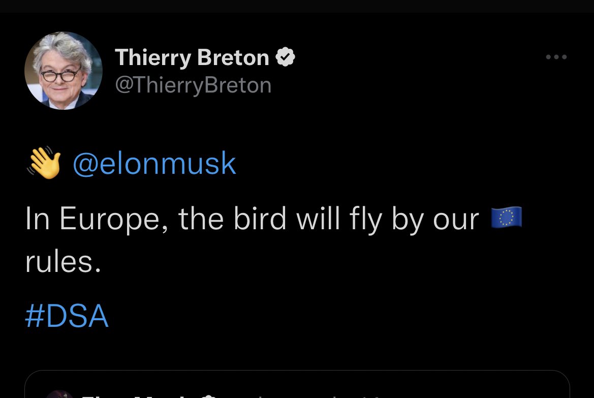 Beach_Roy33's tweet photo. Draag me weg. Daar gaat de jubelstemming Trumpetteraars, tik-tokkies, wappies, FvD-ers, fascisten, racisten en meer van dat tuig.  

Dag 1: Elon Musk is de baas!! 
Wappies: yeahhhh go Elon Musk! 
Dag 2: Thierry Breton: hold my beer…
Wappiebubbel: *poef.* 😭😭😭😭

#TeamBreton! https://t.co/wnfkx9hwlP