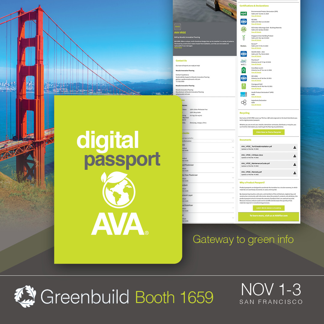 AVAbyNovalis's tweet photo. It's definitely worth the trip. Visit us @Greenbuild Booth 1659 & with just a quick scan you're on your way to product ingredients, certifications, recycling info documents & more. See you Nov. 1-3! #SpartanSurfaces #Trinitysurfaces #S2FL #D9Flooring #Modern_Surfaces #Greenbuild https://t.co/tLvBZjXguz