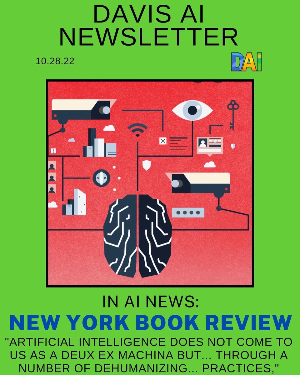 DavisInstAI's tweet photo. This week’s newsletter is out! Give it a read to learn about this week’s highlight Data Is Plural, our alumnus interview with Jamie Warner, and the AI and surveillance reading we’re recommending!
#ai #artificialintelligence #davisai #colbycollege #ml #machinelearning #datascience https://t.co/jkaJixUpsu