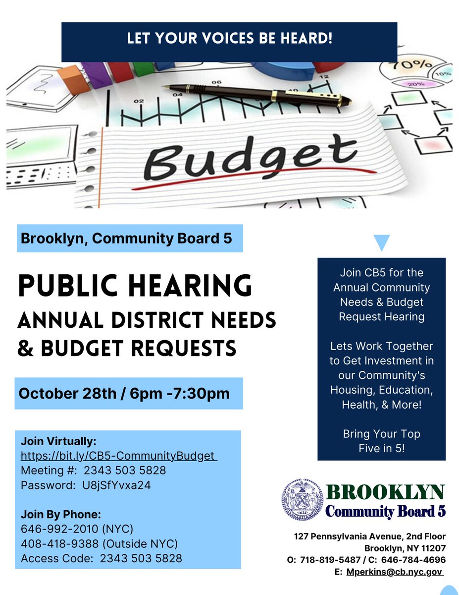 REMINDER: JOIN CB5 FOR THE CDNA/BUDGET HEARING TONIGHT! CLICK HERE TO JOIN: bit.ly/CB5-CommunityB…