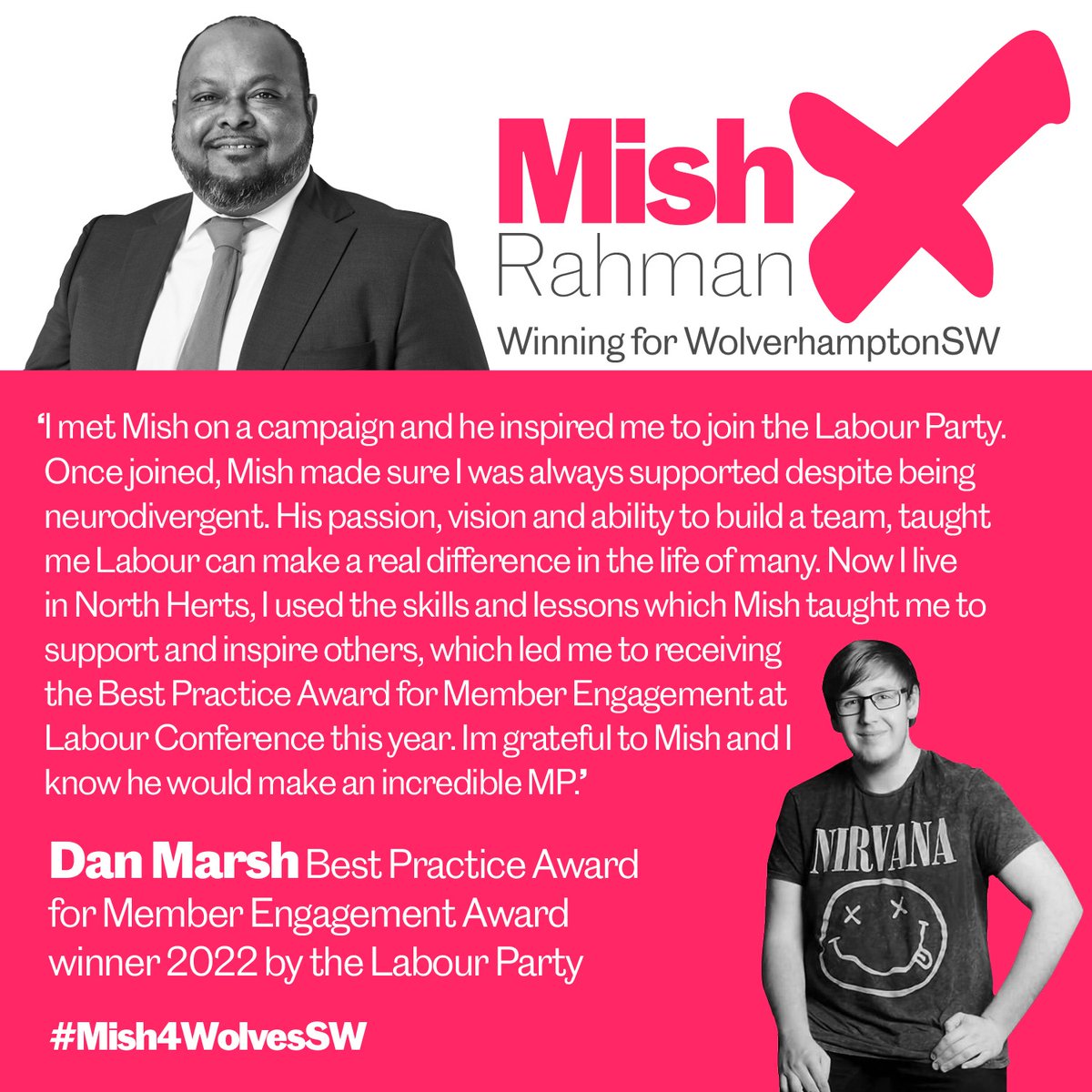 mish_rahman's tweet photo. Im incredibly proud to be endorsed by Dan Marsh who is amongst the best of Labour as recognised by him winning the Best Practice Award for Member Engagement Award at Labour Conference this year.
United, Labour will win
Join my campaign https://t.co/pDzlXn3Hp9
#Mish4WolvesSW https://t.co/dbvpThQOIK