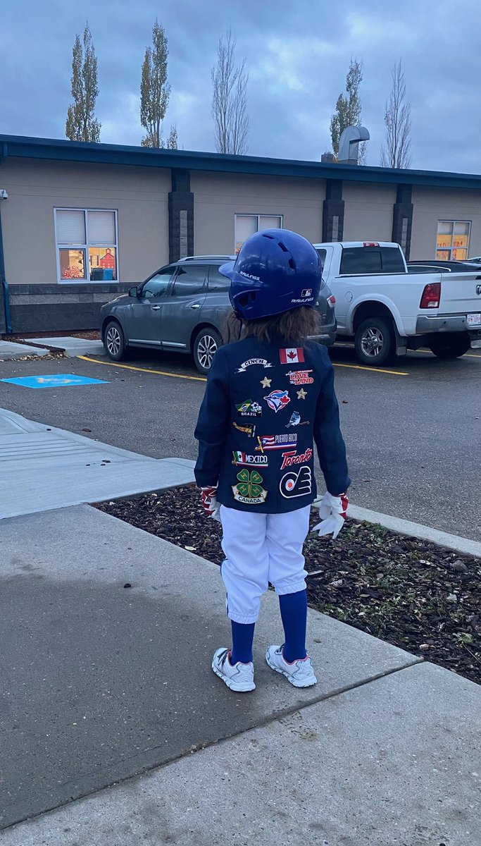 Halloween party at school and Bo Bichette is ready! Got the home run coat on!