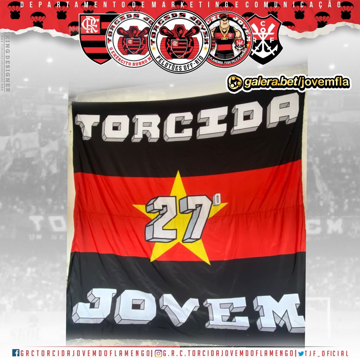 jovemflaoffrio's tweet photo. >>>Bandeiras Off-Rio<<<
Bandeira Rubro-Negra do G. R. C. Torcida Jovem do Flamengo - 27° Pelotão - Fortaleza/CE.
ALISTE-SE JÁ!
"Torcida Jovem - Off-Rio"
#AVOLTAJOVEMFLAVOLTOU #TORCIDAJOVEM #FLAMENGO #TJF #CRF #JOVEMFLA #OFFRIO https://t.co/Ch35k3UOaT
