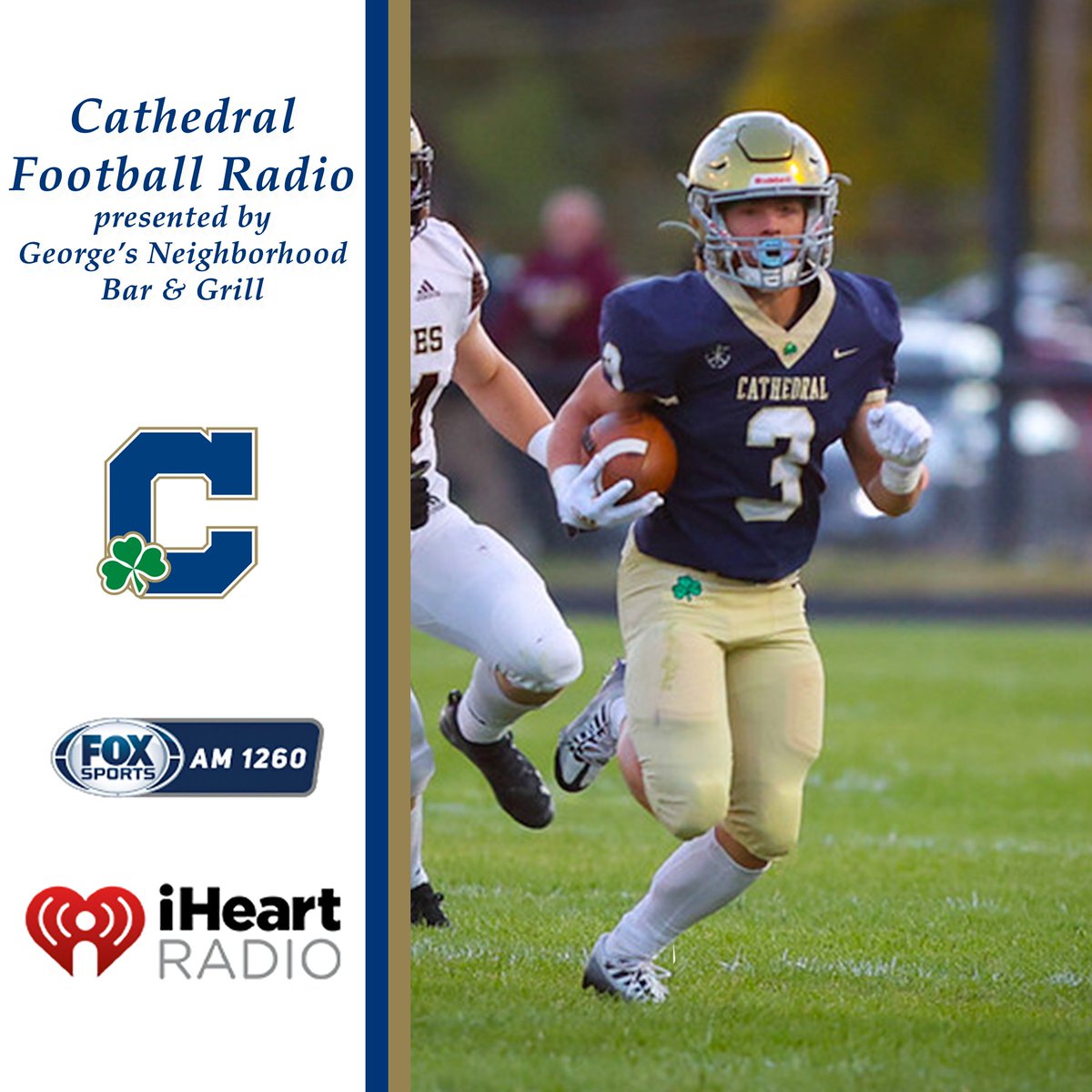 The Fighting Irish football team begins their postseason journey tonight vs Lawrence North at Arlington! If you can't make it to the game, you can listen live to Cathedral Football Radio presented by George's Neighborhood Grill on Fox Sports 1260am or on iHeart Radio. ☘️🏈