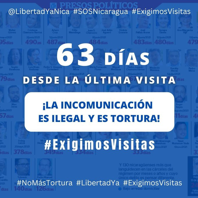 Jschamorrog's tweet photo. #Nicaragua Es urgente verificar las condiciones de salud y reclusión de las 50 personas incomunicadas en las celdas de #ElChipote #ExigimosVisitas y #QueSeLesPermitaComunicarse con sus hijos y sus familias dentro y fuera del país. @Jschamorrog #AltoALaTortura https://t.co/uQDbBm7VMi