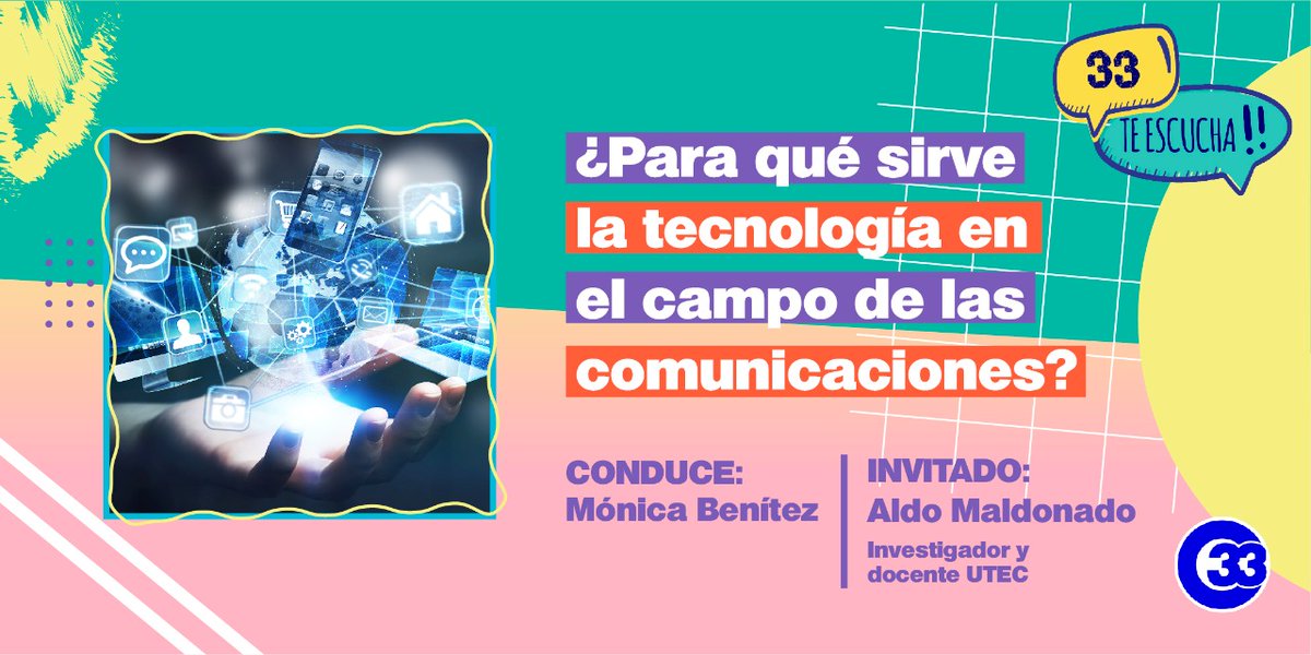 Acompáñanos esta tarde para hablar sobre ¿Para qué sirve la tecnología en el campo de las comunicaciones? Puedes hacer tus consultas desde ya.🌐

Sintoniza <a href="/canal33tv/">Canal 33</a>,7 en cable y plataformas digitales.📲