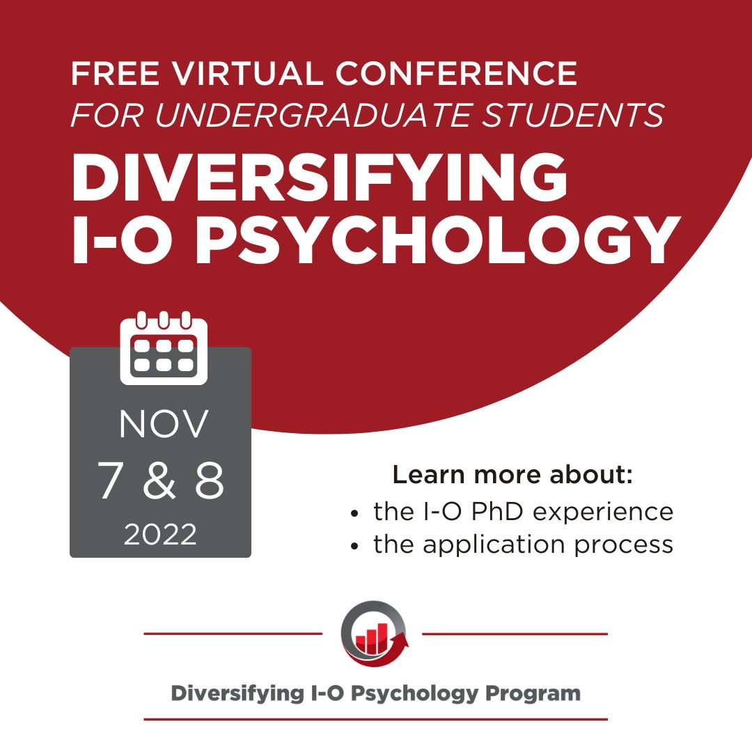 SIOPtweets's tweet photo. SIOP will host its second annual conference designed to help racial and ethnic minority individuals, particularly undergrad students, learn more about I-O psychology Nov. 7 and 8.

Learn more and register: https://t.co/ZsH5ctfSAW

#IOPsych #IOPsychology #SIOPDIP #DEI https://t.co/WVKrNTUZrG