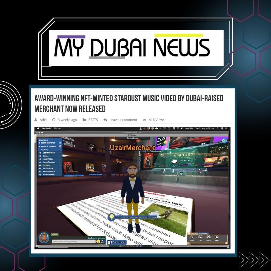 Kri8Labs's tweet photo. STARDUST✨ #featured on MY DUBAI NEWS #mdn , Dubai's most loved and watched news that captures the most trending updates in Dubai 🇦🇪 

The whole 🌎 is loving it! 

Experience STARDUST Now if you haven’t👇
https://t.co/kPuT06J5Wa

#stardust #musicvideo #nftmusic #blackrose https://t.co/EyqBwah3VG